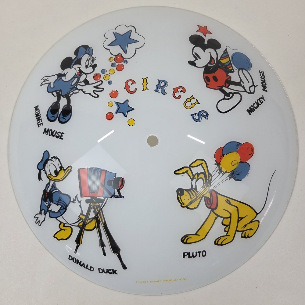 Vintage Disney Circus Circular Ceiling Glass Light Shade 15" Mickey Pluto Donald